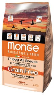 Monge Корм для собак Grain Free Puppy – Утка с картофелем. Беззерновой корм для собак фото